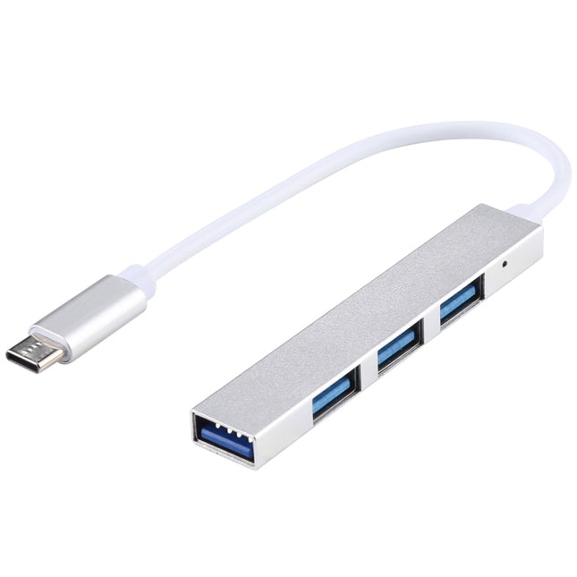 T-818 4 x USB 3.0 to USB-C / Type-C HUB Adapter (Silver)-garmade.com