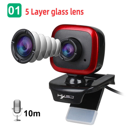 HXSJ A849 480P Adjustable 360 Degree HD Video Webcam PC Camera with Microphone(Black Red)-garmade.com