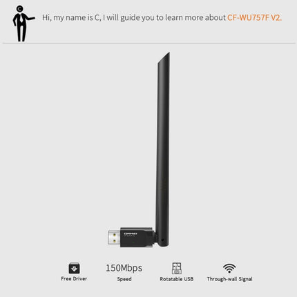 COMFAST CF-WU757F 150Mbps Wireless USB 2.0 Free Driver WiFi Adapter External Network Card with 6dBi External Antenna-garmade.com