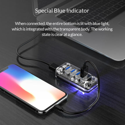 ORICO F4U 4 x USB 3.0 Ports 5Gbps Fast Transmission Desktop HUB with Blue LED Indicator Light(Transparent)-garmade.com