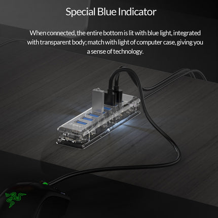 ORICO F7U 7 x USB 3.0 Ports 5Gbps Fast Transmission Desktop HUB with Blue LED Indicator Light (Transparent)-garmade.com