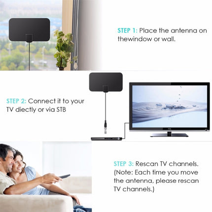 DVB-T2 50 Miles Range 20dBi High Gain Amplified Digital HDTV Indoor TV Antenna with 3m Coaxial Cable-garmade.com