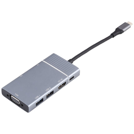 7 In 1 Dual USB 3.0 + TF/SD + HDMI/VGA + 3.5mm Jack + Type-C / USB-C Multi-function USB-C Dock Station-garmade.com