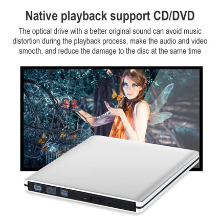 Aluminum Alloy External DVD Recorder USB3.0 Mobile External Desktop Laptop Optical Drive (Silver)-garmade.com