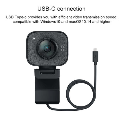 Logitech StreamCam Full HD 1080P / 60fps Auto Focus USB-C / Type-C Port Live Broadcast Gaming Webcam, Built-in Microphone (Black)-garmade.com