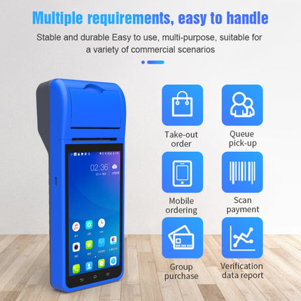 ZJ-6000 58mm PDA Handheld 5.5 inch Barcode Two-dimensional Code Android Smart Scan Code Cash Register Thermal Printing Machine, EU Plug(Blue)-garmade.com