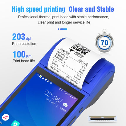 ZJ-6000 58mm PDA Handheld 5.5 inch Barcode Two-dimensional Code Android Smart Scan Code Cash Register Thermal Printing Machine, EU Plug(Blue)-garmade.com