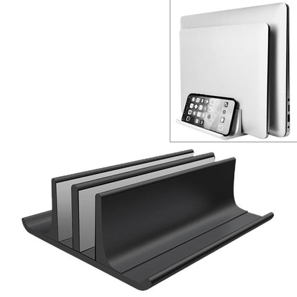 Universal Portable Aluminum Alloy Double Slot Width Adjustable Laptop Vertical Storage Stand Base(Black)-garmade.com
