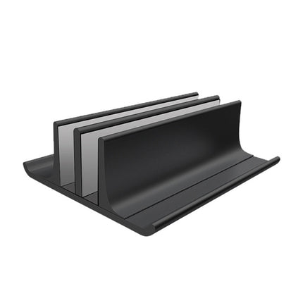 Universal Portable Aluminum Alloy Double Slot Width Adjustable Laptop Vertical Storage Stand Base(Black)-garmade.com