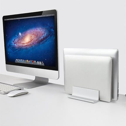 Universal Portable Aluminum Alloy Double Slot Width Adjustable Laptop Vertical Storage Stand Base(Black)-garmade.com