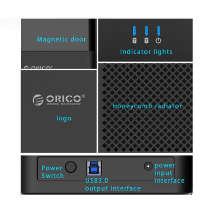 ORICO DS200U3 3.5 inch 2 Bay Magnetic-type USB 3.0 Hard Drive Enclosure with Blue LED Indicator(Black)-garmade.com