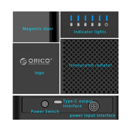 ORICO DS500C3 3.5 inch 5 Bay Magnetic-type USB-C / Type-C Hard Drive Enclosure with Blue LED Indicator-garmade.com