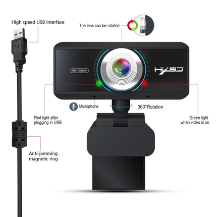 HXSJ S4 1080P Adjustable 180 Degree HD Manual Focus Video Webcam PC Camera with Microphone(Black)-garmade.com