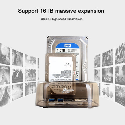 2.5 / 3.5 inch USB3.0 Dual SATA HDD Enclosure with HUB & OTB Function, The Maximum Support Capacity: 16TB-garmade.com