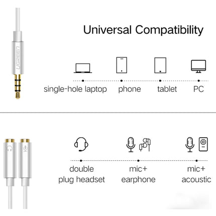 Ugreen 3.5mm Male to 2 x 3.5mm Female Audio Connector Adapter Cable 2 in 1 Microphone + Earphone Splitter Cable Converter-garmade.com