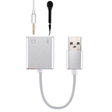 Aluminum Alloy Shell External USB Virtual 7.1 Channel Sound Card with 13cm Cable for PC Laptop (Silver)-garmade.com