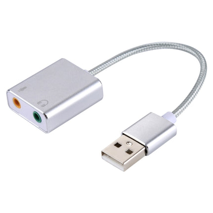 Aluminum Alloy Shell External USB Virtual 7.1 Channel Sound Card with 13cm Cable for PC Laptop (Silver)-garmade.com