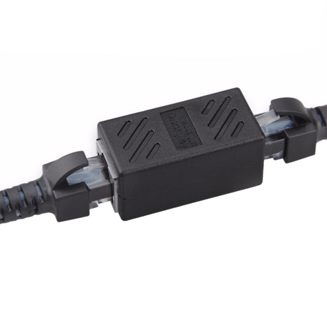 Crystal Network Straight Through Head-line Connector Pair Terminal Female to Double Head RJ45 Interface Extension Device(Black)-garmade.com