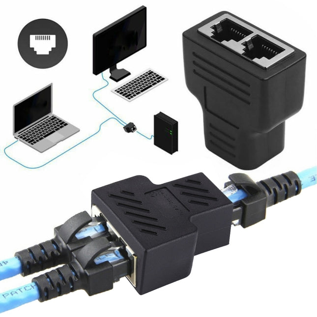 Crystal Network Straight Through Head-line Connector Terminal Female to Female Three Head RJ45 Interface Extension Device(Black)-garmade.com