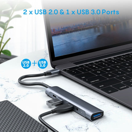 QC521 5 in 1 2xUSB2.0+USB3.0+Audio Port+PD to USB-C / Type-C HUB Adapter-garmade.com