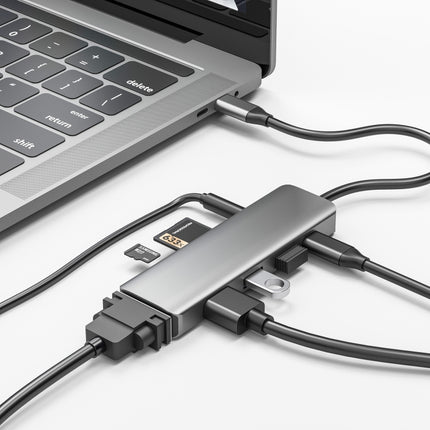 TS08 8 in 1 PD + HDMI + VGA + AUX + USB3.0 + USB2.0 + SD + TF to USB-C / Type-C HUB Adapter-garmade.com