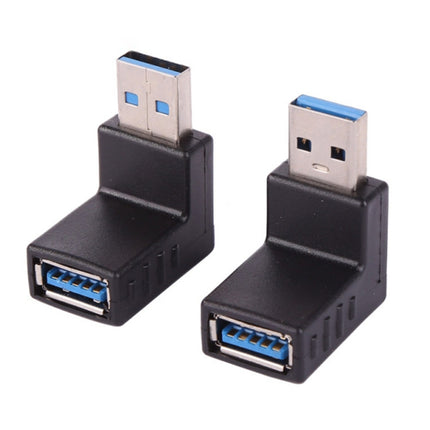 2 PCS L-Shaped USB 3.0 Male to Female 90 Degree Angle Plug Extension Cable Connector Converter Adapter (Black)-garmade.com