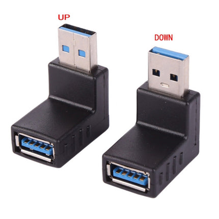 2 PCS L-Shaped USB 3.0 Male to Female 90 Degree Angle Plug Extension Cable Connector Converter Adapter (Black)-garmade.com