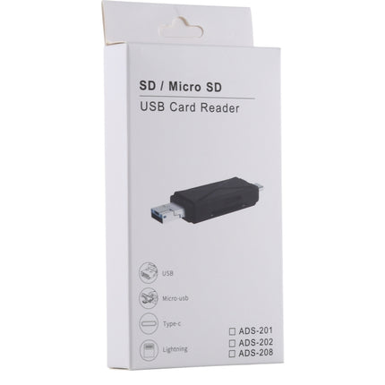 USB-C / Type-C + SD + TF + Micro USB to USB 2.0 Card Reader (Black)-garmade.com