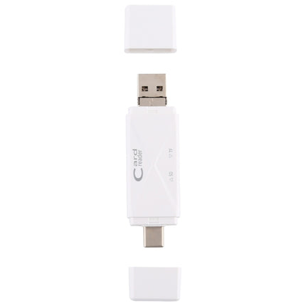 USB-C / Type-C + SD + TF + Micro USB to USB 2.0 Card Reader (White)-garmade.com