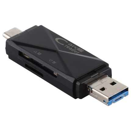USB-C / Type-C + SD + TF + Micro USB to USB 3.0 Card Reader (Black)-garmade.com
