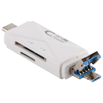 USB-C / Type-C + SD + TF + Micro USB to USB 3.0 Card Reader (White)-garmade.com