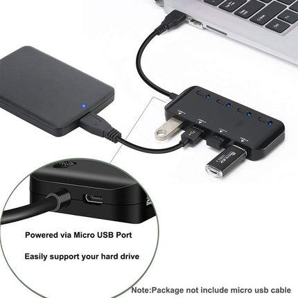 High Speed 4 x USB 3.0 to USB-C / Type-C HUB with Switch (Black)-garmade.com