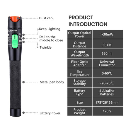 HT-30 30mW Visual Fault Locator Detector Tester Optical Laser Red Light Test Pen-garmade.com