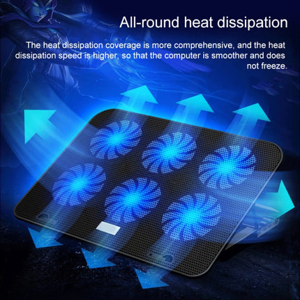 ICE COOREL Notebook Computer Base Silent Six-fan Cooling Holder Heat Sink, Style: Ordinary (Black)-garmade.com