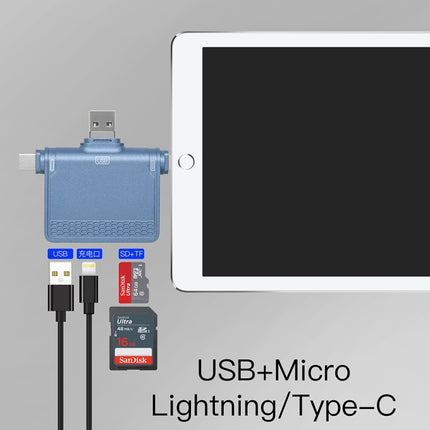 NK-939C 3 in 1 USB to USB-C / Type-C + 8PIN Multifunctional Docking Station (Blue)-garmade.com