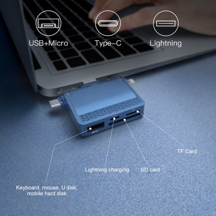 NK-939C 3 in 1 USB to USB-C / Type-C + 8PIN Multifunctional Docking Station (Blue)-garmade.com