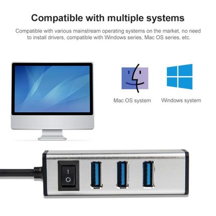 USB-C / Type-C to 4 USB 3.0 Ports Aluminum Alloy HUB with Switch (Silver)-garmade.com