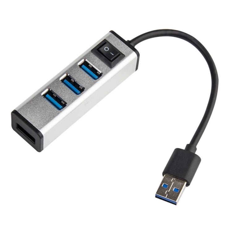 USB to 4 USB 3.0 Ports Aluminum Alloy HUB with Switch(Silver)-garmade.com