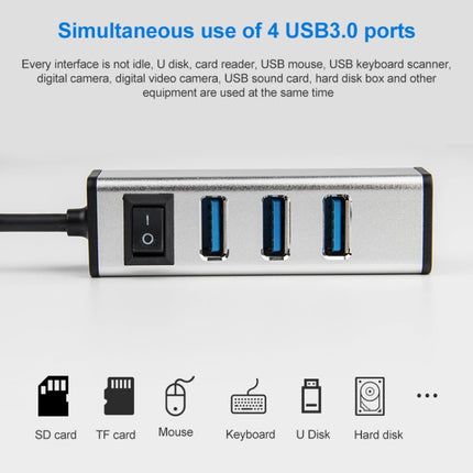 USB to 4 USB 3.0 Ports Aluminum Alloy HUB with Switch(Grey)-garmade.com