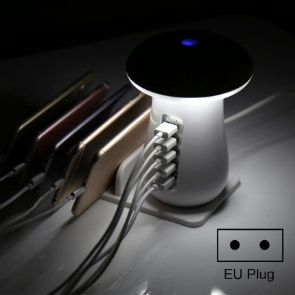 XLD888 5 Ports (2 x 5V/1A + 2 x 5V/2.1A + 1 x QC3.0) USB Charger Mushroom Light Desk Lamp Charger with Phone Holder-garmade.com