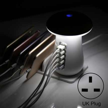 XLD888 5 Ports (2 x 5V/1A + 2 x 5V/2.1A + 1 x QC3.0) USB Charger Mushroom Light Desk Lamp Charger with Phone Holder-garmade.com