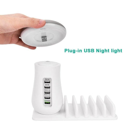 XLD888 5 Ports (2 x 5V/1A + 2 x 5V/2.1A + 1 x QC3.0) USB Charger Mushroom Light Desk Lamp Charger with Phone Holder-garmade.com