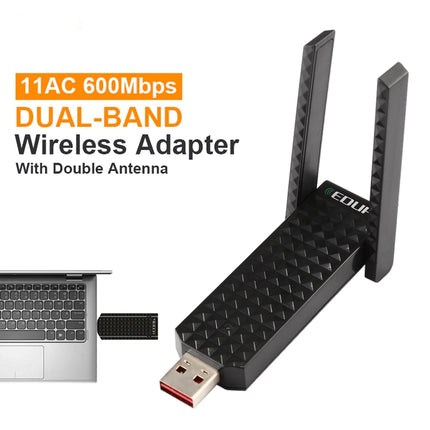 EDUP EP-AC1625 600Mbps 2.4G / 5.8GHz Dual Band Wireless 11AC USB 2.0 Adapter Network Card with 2 Antennas for Laptop / PC(Black)-garmade.com