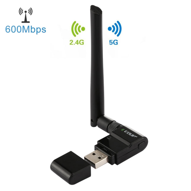 EDUP EP-AC1635 600Mbps Dual Band Wireless 11AC USB Ethernet Adapter 2dBi Antenna for Laptop / PC(Black)-garmade.com