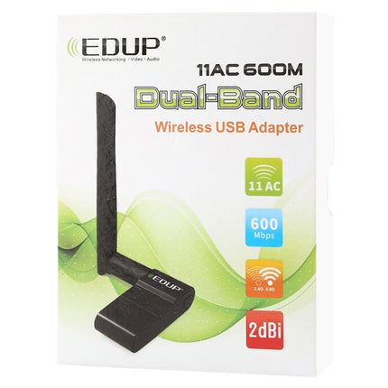 EDUP EP-AC1635 600Mbps Dual Band Wireless 11AC USB Ethernet Adapter 2dBi Antenna for Laptop / PC(Black)-garmade.com