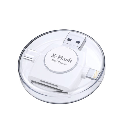 X-Flash R01 3 in 1 8 Pin + USB-C / Type-C + Micro USB Interface SD / TF Card Reader(White)-garmade.com