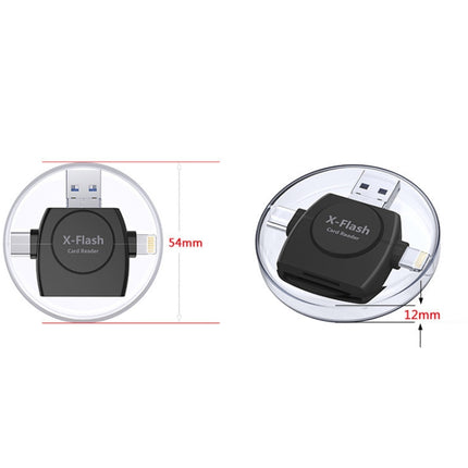 X-Flash R01 3 in 1 8 Pin + USB-C / Type-C + Micro USB Interface SD / TF Card Reader(White)-garmade.com