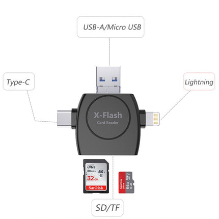 X-Flash R01 3 in 1 8 Pin + USB-C / Type-C + Micro USB Interface SD / TF Card Reader(White)-garmade.com
