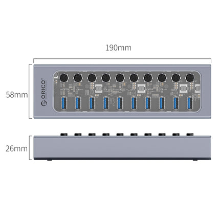 ORICO AT2U3-10AB-GY-BP 10 Ports USB 3.0 HUB with Individual Switches & Blue LED Indicator, US Plug-garmade.com