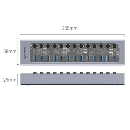 ORICO AT2U3-13AB-GY-BP 13 Ports USB 3.0 HUB with Individual Switches & Blue LED Indicator, US Plug-garmade.com
